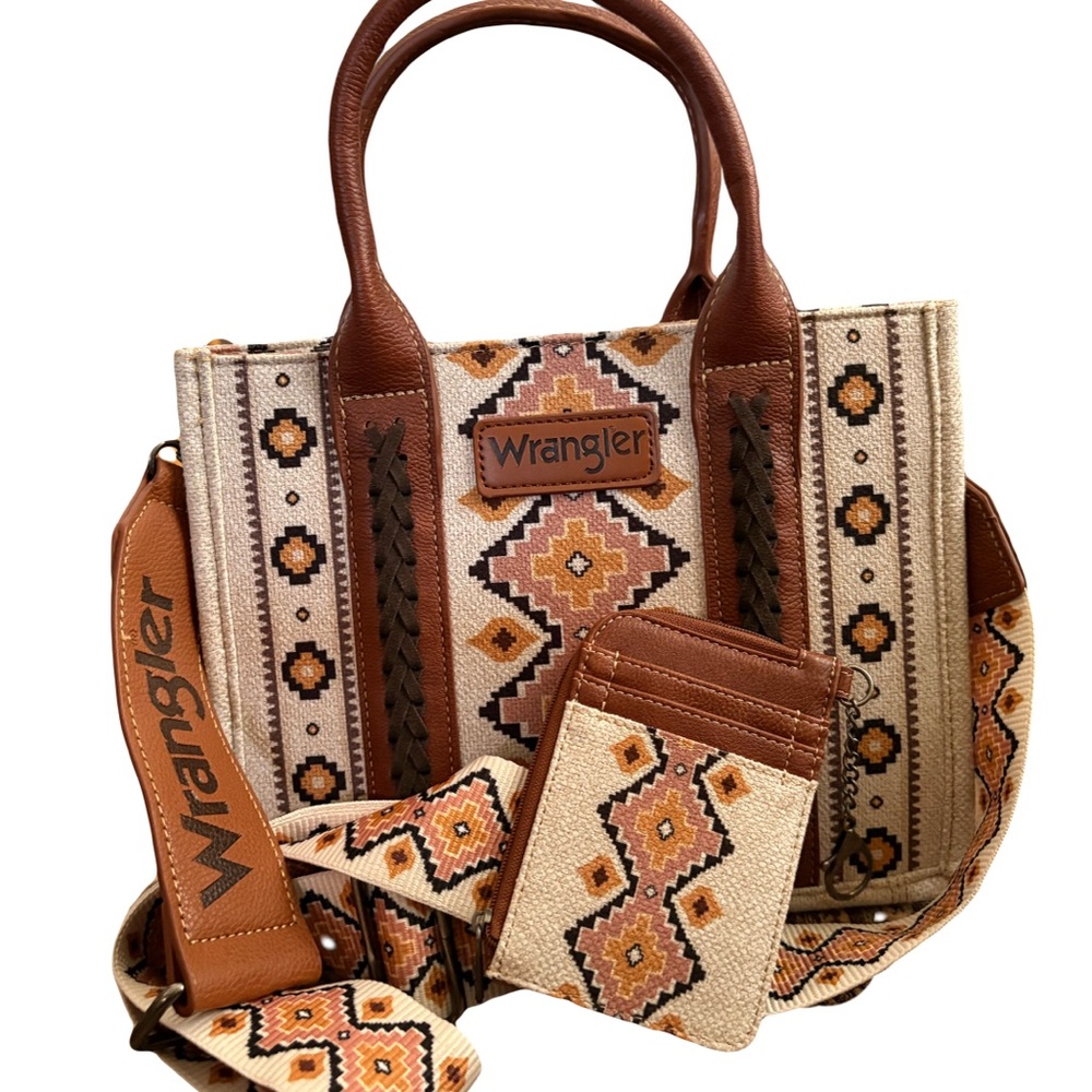 Wrangler Tan and Brown Geometric Purse Set